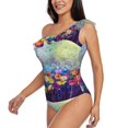 thumbnail image 2 of Haiem Spring Flower Seasonal Women's One Piece Swimsuits Tummy Control One Shoulder Bathing Suits Ruffle Swimwear-X-Large, 2 of 8