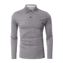 SWSMCLT Men's Slim Fit Fitted Basic Long Sleeve Polo Shirt V Neck Top Fall House Spring Soft Work Cotton Casual Grey XX-Large