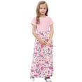 thumbnail image 4 of OGLCCG Girls Summer Long Dress Short Sleeve Casual Holiday Modest Maxi Dress with Pockets Floral Printed T-Shirt Dress for 4-14 Years, 4 of 6