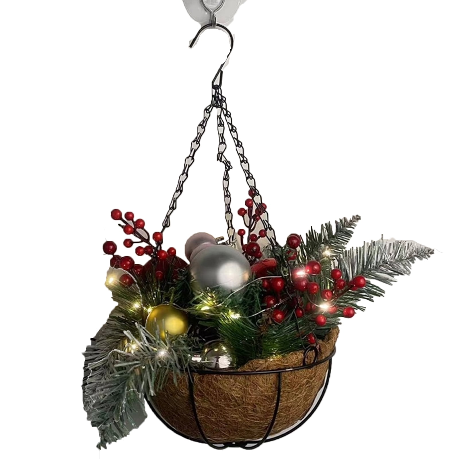 Zoiuytrg Artificial Christmas Hanging Baskets in Basket with Pine Cones