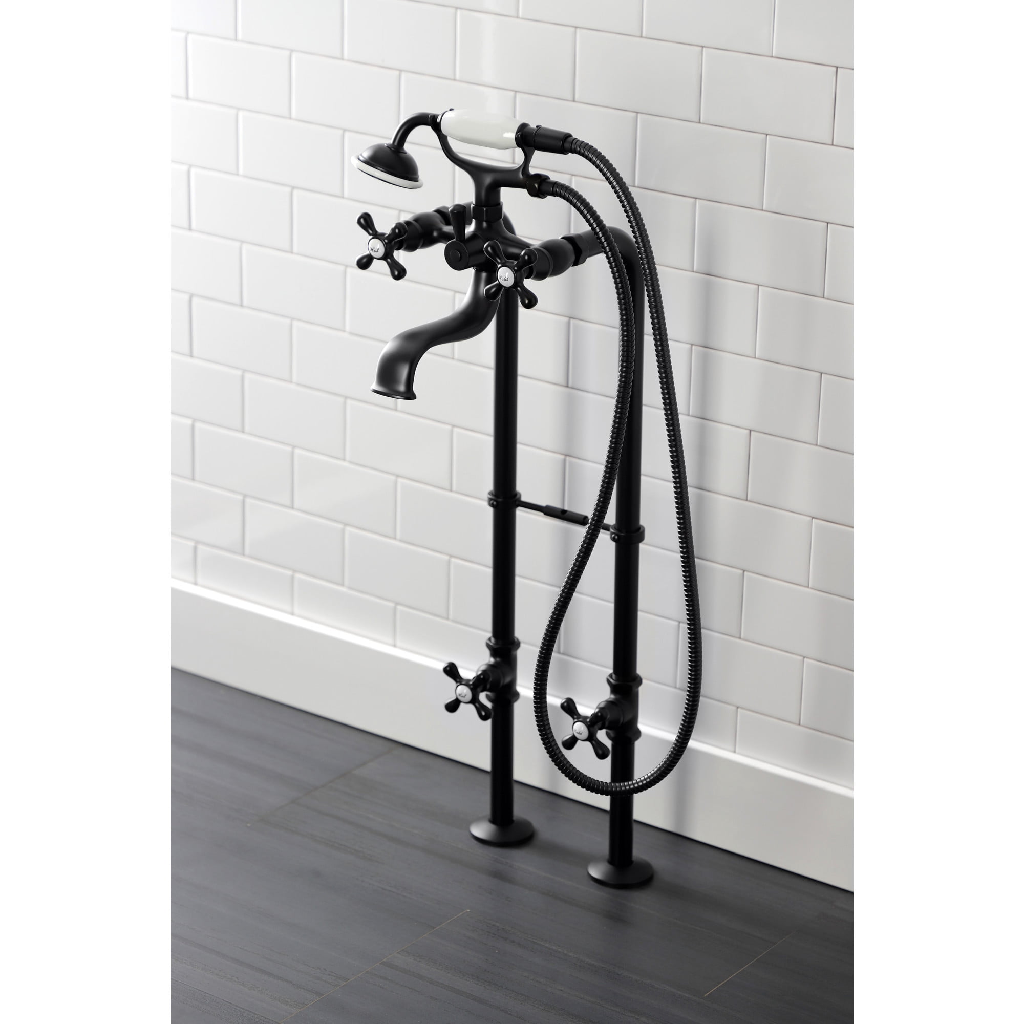 Kingston Brass CCK226K0 Kingston Freestanding Clawfoot Tub Faucet Package with Supply Line, Matte Black