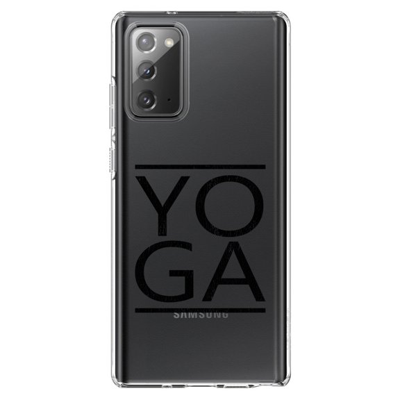 DistinctInk Clear Shockproof Hybrid Case for Samsung Galaxy Note 20 (6.7" Screen) - TPU Bumper Acrylic Back Tempered Glass Screen Protector - Yoga Black Word Art