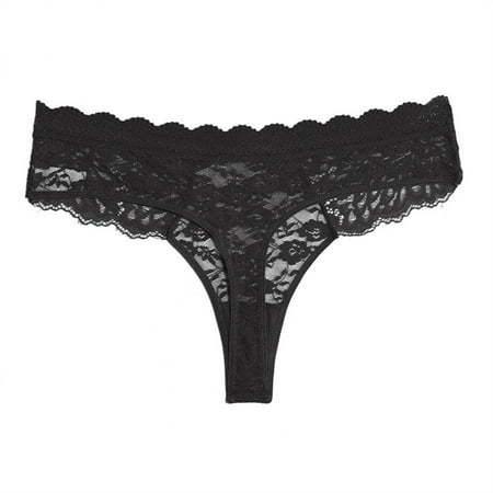 QYZEU Ladies Underwear Panties Plus Size Solid Lingerie Panties Lace Pattern Transparent Mid Waist Briefs Large Comfy Soft Panties Breathable Lightweight Underwear Black XL