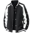 thumbnail image 6 of UVEASISHA Baseball Jackets for Men Fashion Varsity Jacket Button Casual Letterman Bomber Jackets Outdoor Sports Running Cycling Jacket Black L, 6 of 10