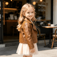 thumbnail image 4 of GYRATEDREAM Toddler Girls Faux Leather Motorcycle Jacket Lapel Zip Up Biker Coat Kids Fall Outerwear, 2-8Y, 4 of 7