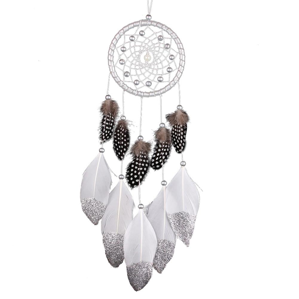 Cute White Angel Feather Dream Catcher Feather Bead Hanging Decor Ornament 