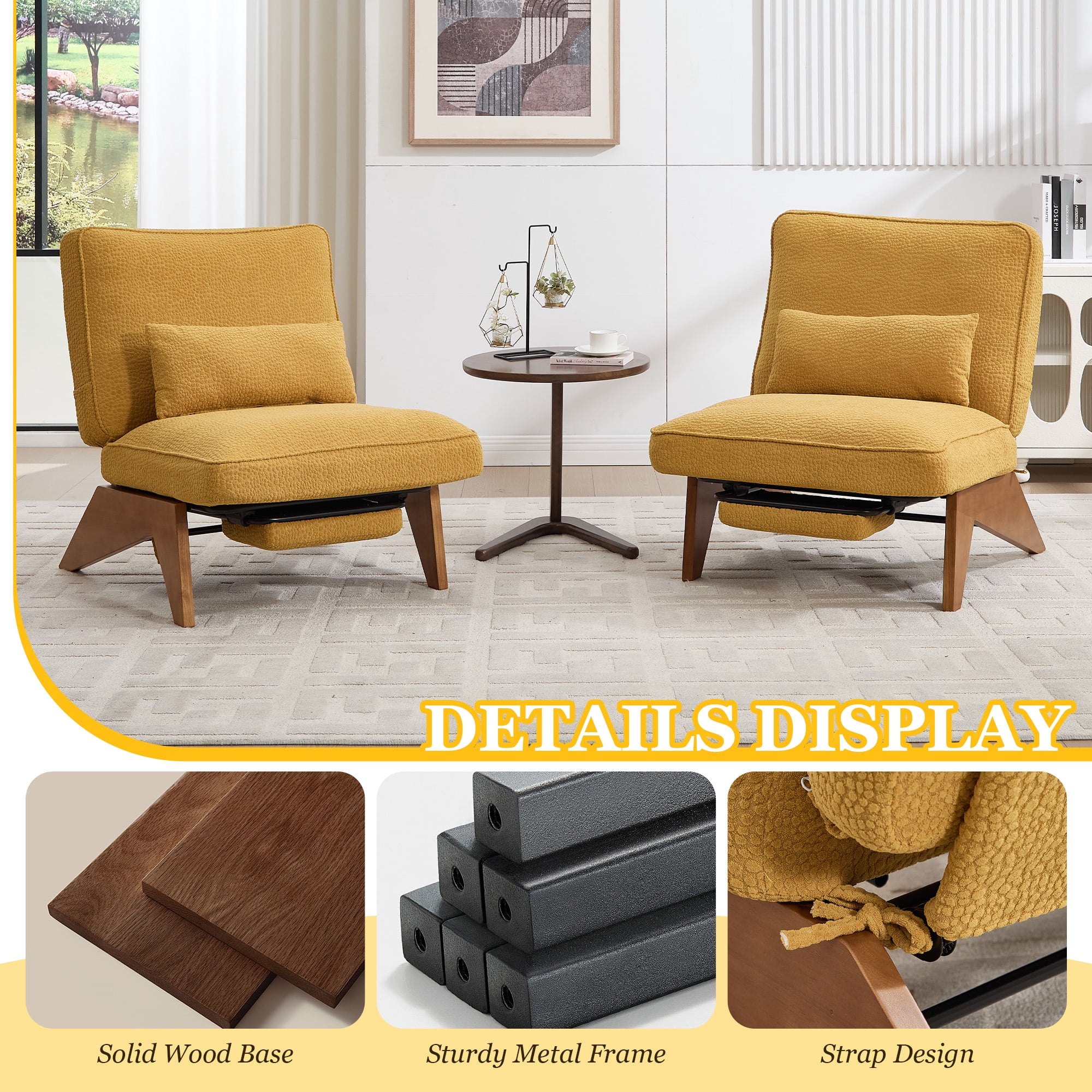 MOONMISS Modern Adjustable Lounge Chair with Footrest,Wooden Base Upholstered Recliner for Reading Rest Circle Fleece