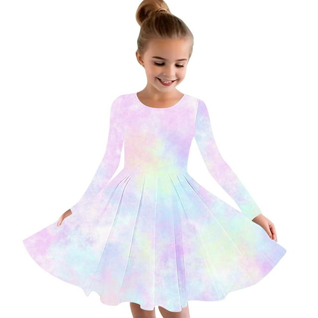 RXIRUCGD Robe Extensible à Manches Longues pour Filles Robe de Récital Scolaire à Ligne Tournoyante ( Camouflage, Taille : 5-6 Ans )