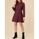 thumbnail image 5 of Vestido de línea A de manga larga con cuello de punto y botones de cuadros para mujer INSPIRE CHIC rojo S, 5 of 6