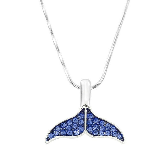 Whale Tail Pendant Necklace Rhinestone Crystal Rhodium High Polished J0105-CB