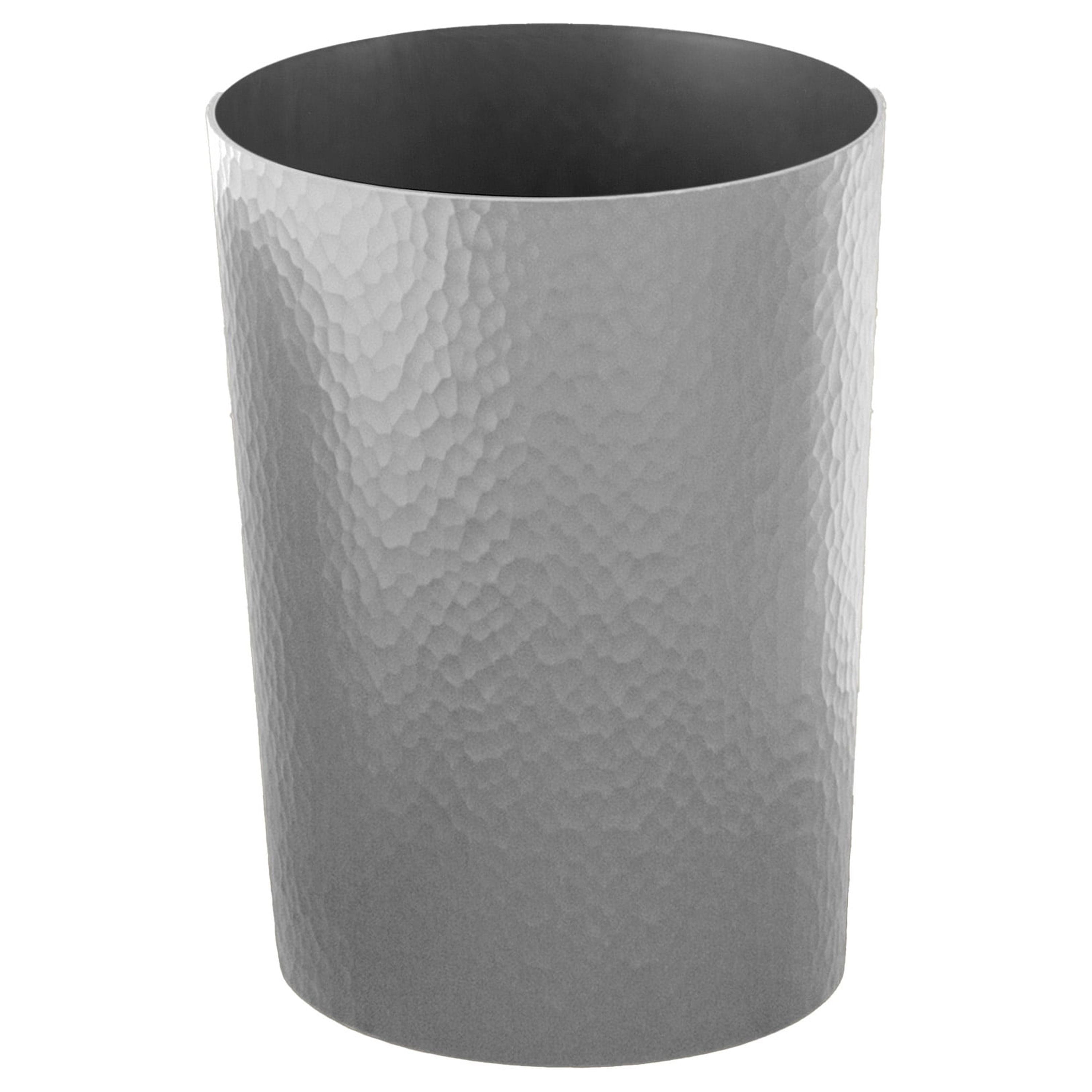 Bath Bliss 4 Pack 10 Liter Hammered Textured Plastic Bathroom Wastebasket in Silver