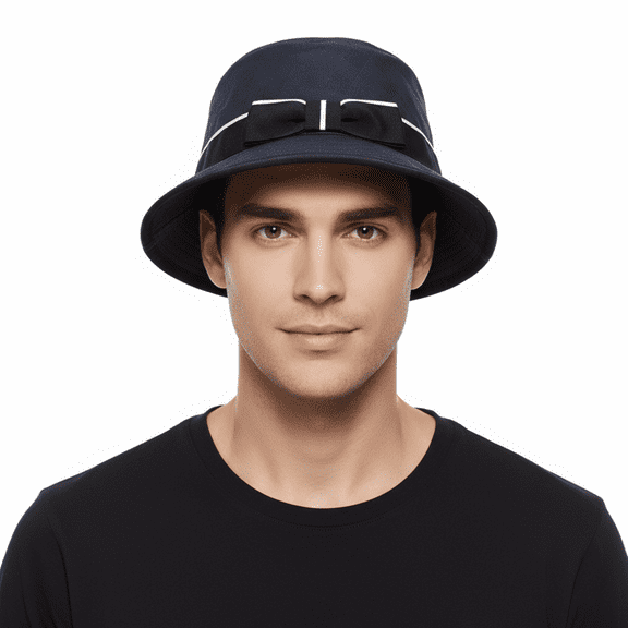 Dolce & Gabbana Men’s Grey Pure Cotton Bucket Hat with Bow Band-Adult M for mens