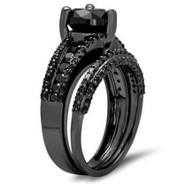 Dazzlingrock Collection 2.30 Carat (ctw) Black Rhodium Plated Sterling Silver Black Diamond Engagement Ring Set, Size 7