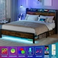 thumbnail image 3 of Furnulem Full Bed Frame with LED Lights,Industrial Storage Headboard with Charging Station,USB Port,Under Bed Storage,Wood Platform with Strong Metal Support,No Box Spring Needed, 3 of 8