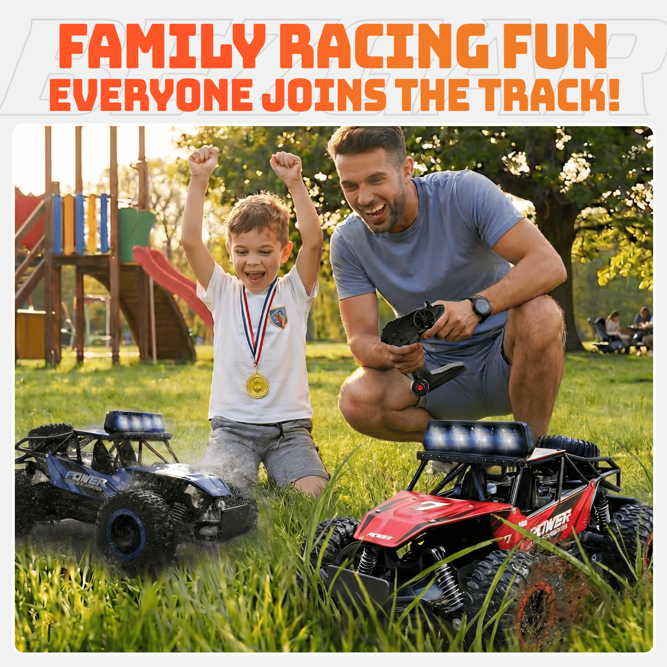 YCFUN RC Cars, 1:14 Scale Off-Road RC Monster Truck with Lights, Metal Shell & 2 Batteries, 2.4Ghz Remote Control Car Crawler for Kids Adults, Blue