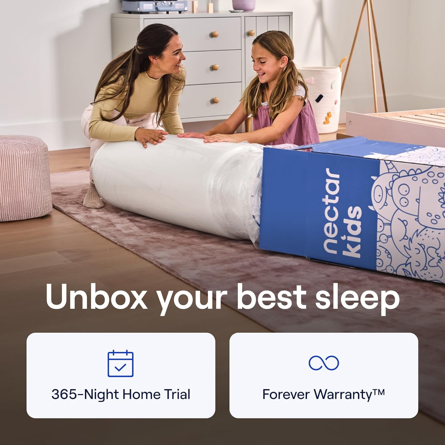 Nectar Kids Full Mattress 8” - 2-Sided Design for Growing Children - Machine Washable Cooling Cover - Pressure Relieving Memory Foam - Fiberglass Free - 365 Night Trial
