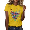 thumbnail image 2 of Yellow Women's Short Sleeve T-shirt, Women'S Love Butterfly Printed Shirt Short Sleeve Round Neck T Shirt Fashion Top Lightweight Soft Casual Summer Clothing Clothes,Women's Short sleeve T-shirt M, 2 of 4