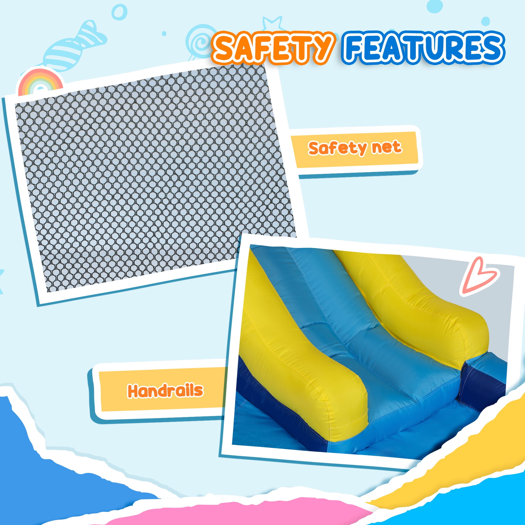 Qaba Inflatable Bounce House, Kids Water Slide with Splash Pool, Trampoline, Climbing Wall, Cannon, 5 in 1 Kids Outdoor Fun with 550W Blower