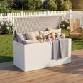 thumbnail image 4 of Coffre de Terrasse Extérieur en Résine de 73 Gallons, Contenant de Rangement pour Patio Résistant aux Intempéries avec Couvercle Verrouillable, Motif Tressé, Très Grand pour Coussins, Équipement de Piscine et Outils de Jardin, Noir Blanc Brun, 4 of 8