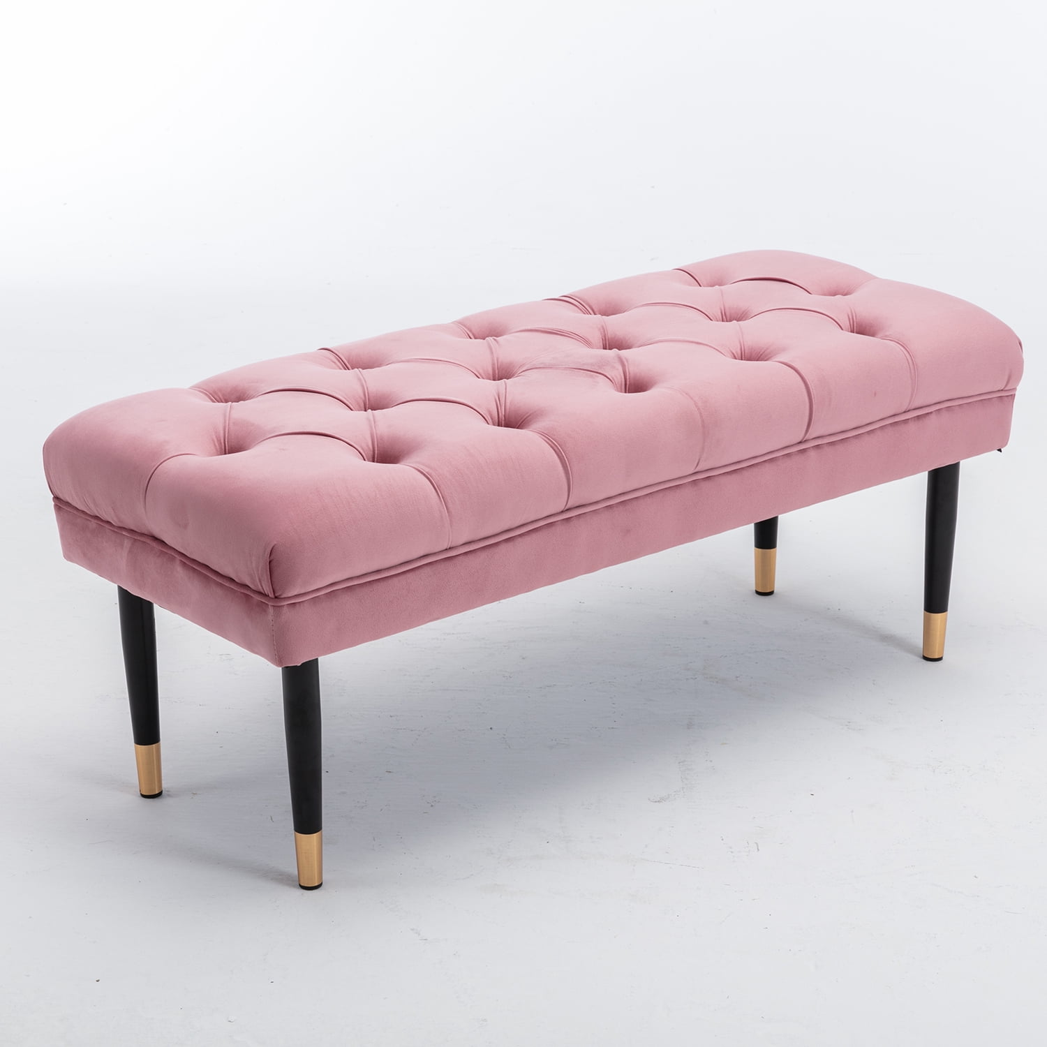 Kadyn Fabric Bench, Modern Velvet Button Ottoman for Living Room Entryway, Upholstered Bench with Metal Legs, Pink Kadyn Fabric Bench, Modern Velvet Button Ottoman for Living Room Entryway, Upholstered Bench with Metal Legs, Pink