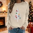 thumbnail image 2 of Wooowa Christmas Tree with Ornaments Print Long Sleeve Sweatshirt Top Round Neck Casual Soft Breathable for Holiday Home Party Daily Wear, 2 of 7
