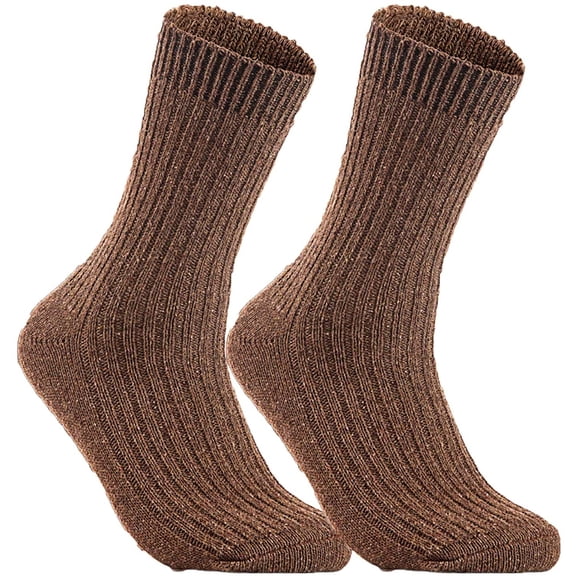 Lovely Annie Women's 2 Pairs Wool Knitted Socks One Size 6-9 (Brown)
