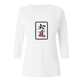 thumbnail image 4 of Trendfront Womens Mahjong Tile Graphic T Shirts Crewneck 3/4 Sleeve Novelty Print Casual Fall Tee Tops for Women, 4 of 4