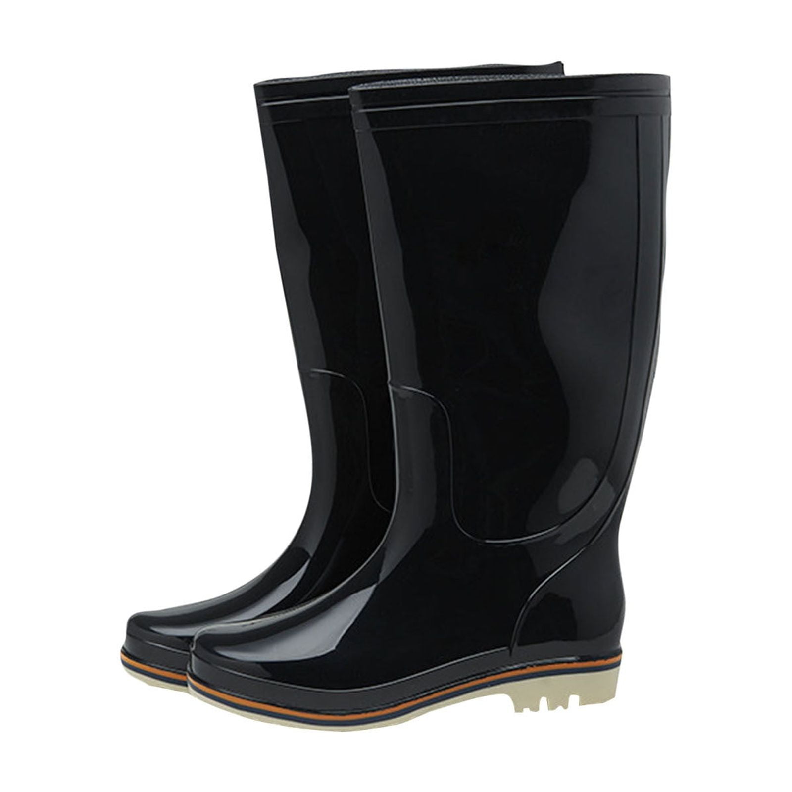 Miluxas Rain Boots for Men , Anti-Slip Waterproof Rubber Boots Mens, Knee High Durable Garden Fishing Boots, Fashion Mid Heel Lug Sole Raining Work Shoes for Outdoor Black 6(39)
