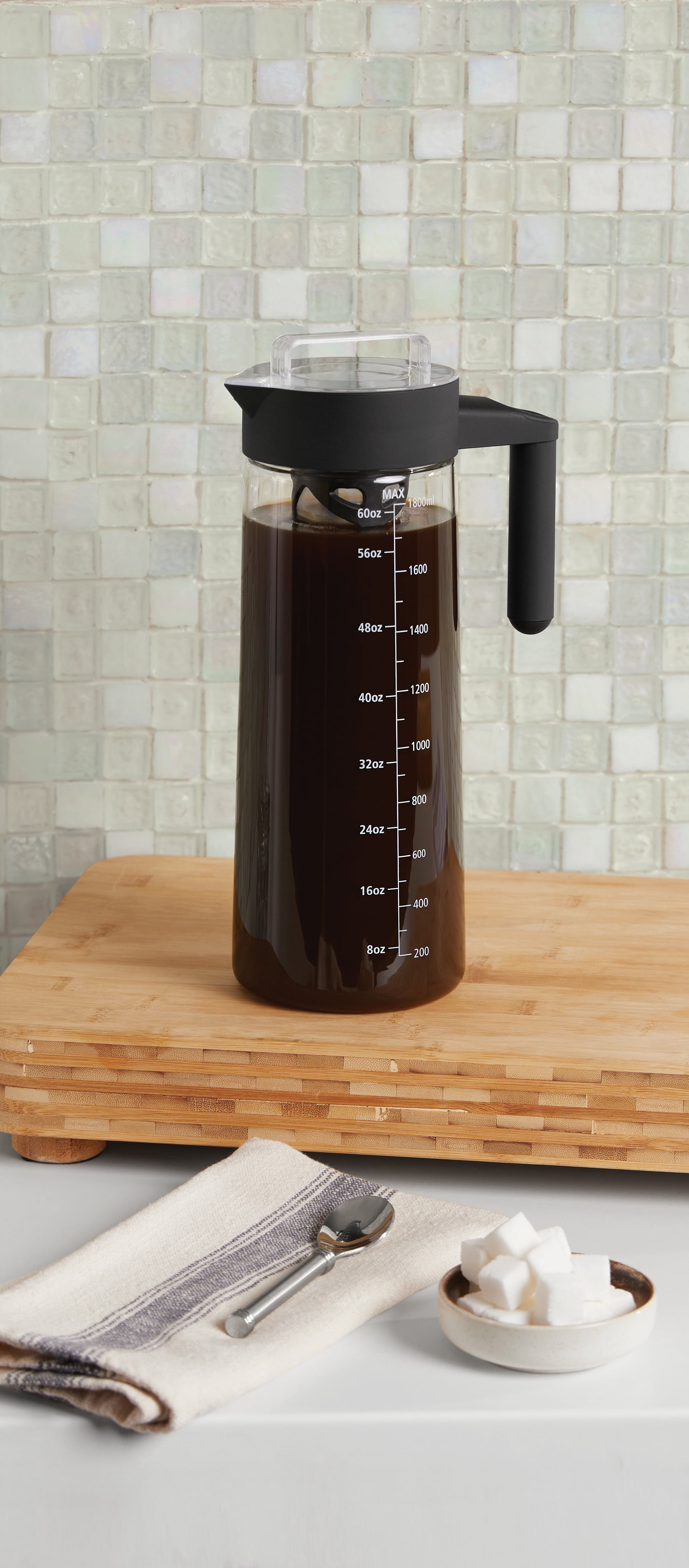 Mainstays 1.8L Cold Brew Concentrate Pitcher, Glass, Mesh Filter, Model: MS8500778514-05