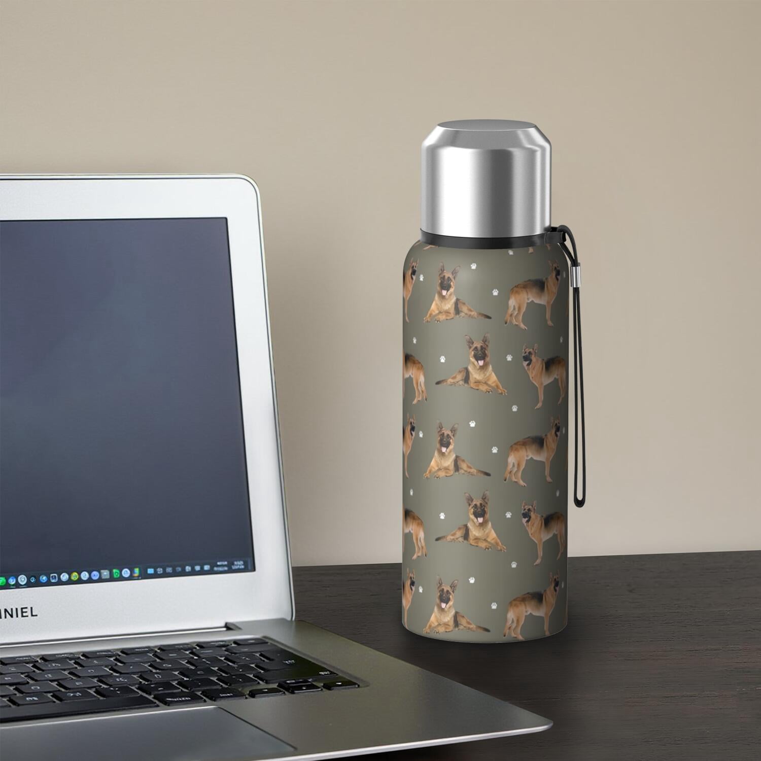 20 Oz German Shepherd Dog and Footprint Coffee Tumbler Double Wall Insulated Stainless Steel Water Bottle | Metal Reusable Thermoses Flask with Cup Cap | Leak & Sweat Proof with Anti-Dust Lid