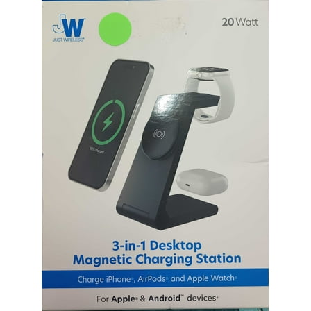 Restored Just Wireless 3-in-1 Magnetic Wireless Charger - Black (Refurbished)