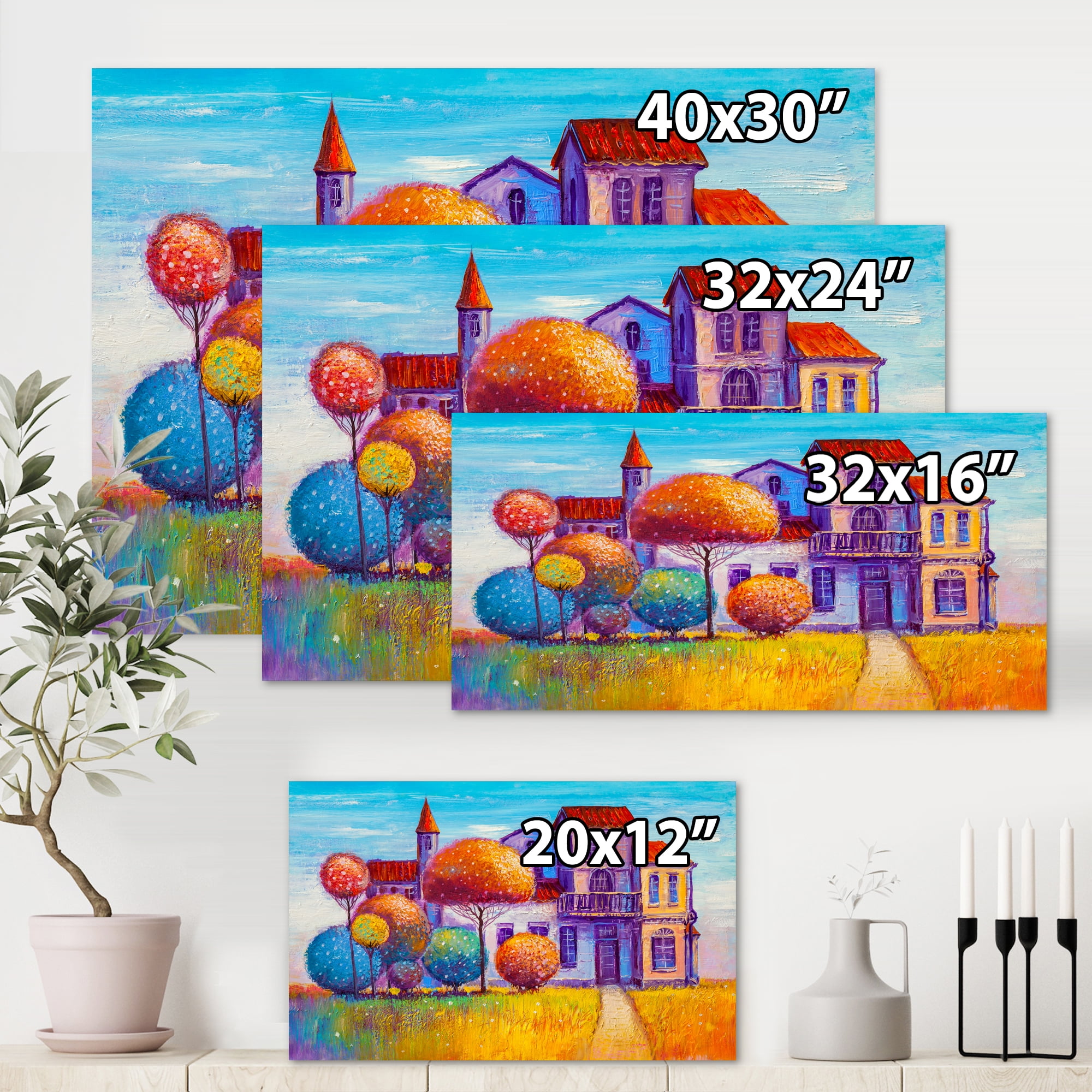 Designart ' Abstract Colorful House In The Fairy Tale VIllage ' Traditional Canvas Wall Art Print