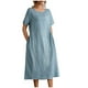 thumbnail image 1 of Puntoco Vestido De Falda De Corte A Con Bolsillo De Manga Corta Informal Estampado Con Cuello Redondo De Primavera Y Verano Para Mujer Vestido De Cuello Redondo De Manga Corta Azul L, 1 of 3