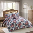 thumbnail image 2 of JML Quilt Set 3-Piece King Size, Soft Reversible 1 Quilt & 2 Shams Bedspread Coverlet Set, Navy & Red Stars, 2 of 7