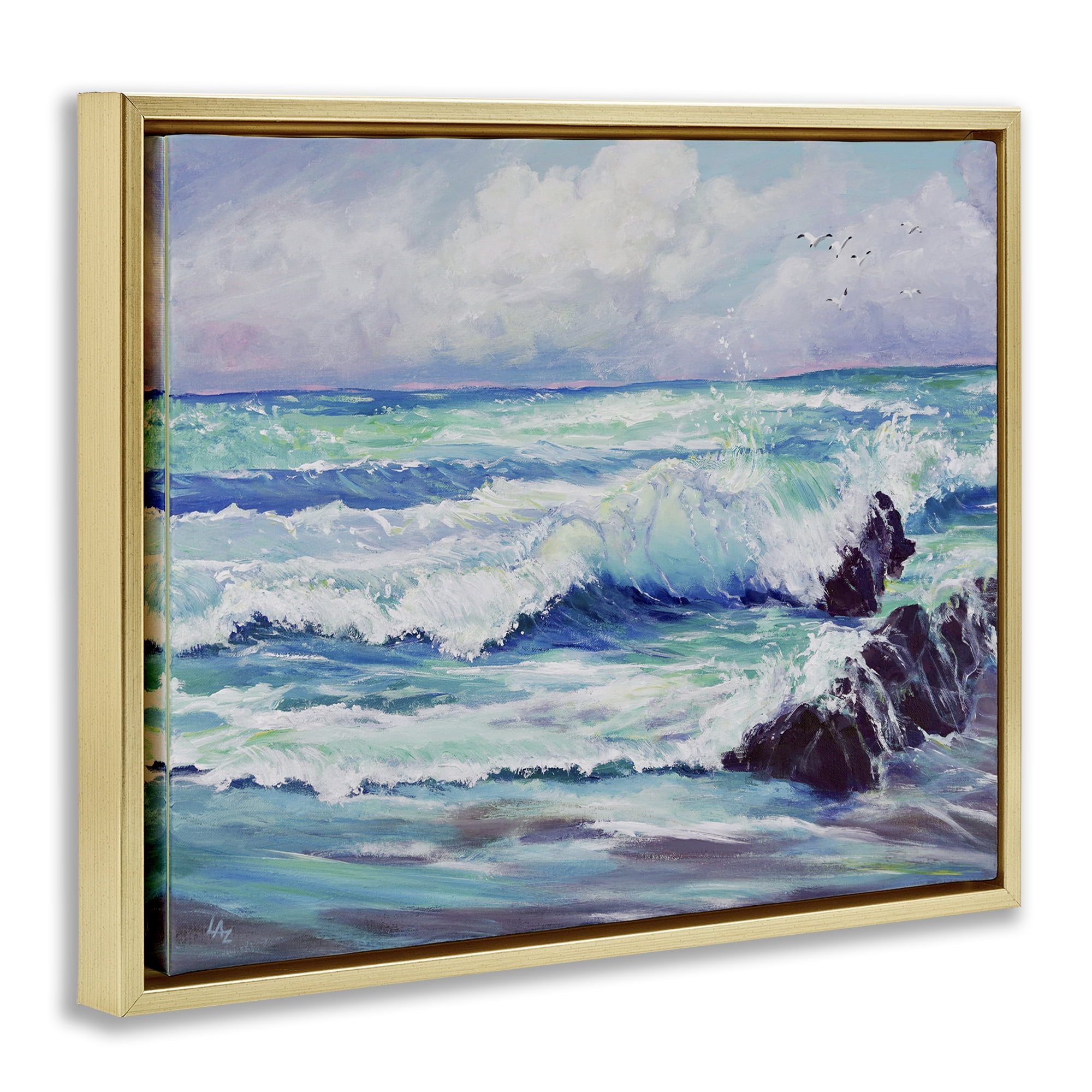 Stupell Industries Down By The Sea Gold Framed Floater Canvas Wall Art, design by Lee Ann Zirbes