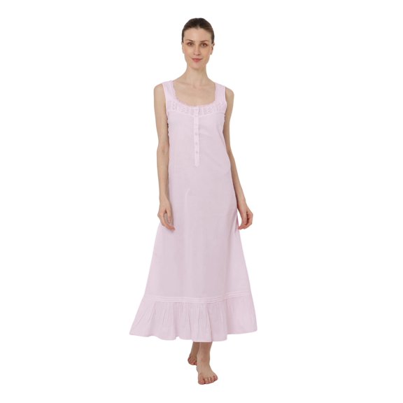 Miss Lavish London Victorian Style Nightgown Sleeveless Long Sleepwear Women Cotton Plus Size Vintage Nightdress, Pink 18