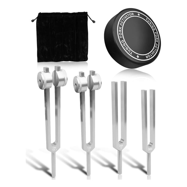 Diapasones para Sanación (128 Hz, 136,1 Hz, 256 Hz y 384 Hz) con Activador de Disco de Hockey para Chakras y Terapia de Sonido.