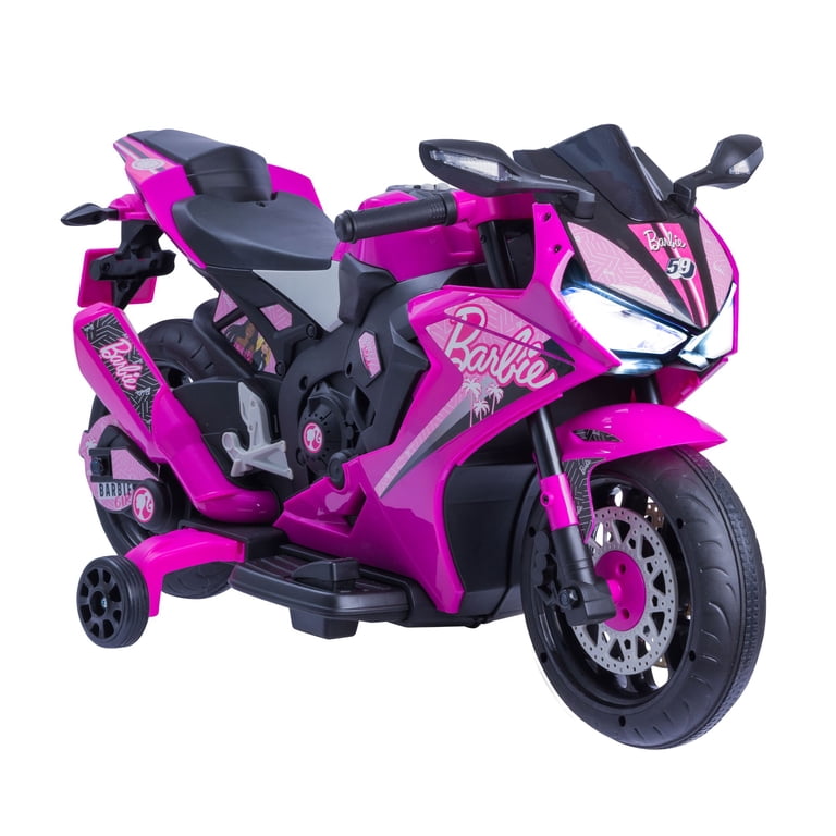 Open Box 6V Barbie Motorcycle Ride on, Max 1 mph, for Kids Ages 3+