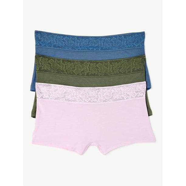 Joyspun Women's Modal and Lace Boyshort Panties, 3Pack, Sizes up to