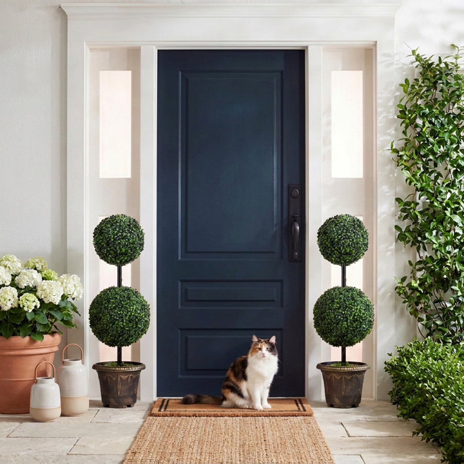 Vebreda Artificial Plant Decor, 3 FT Artificial Boxwood Topiary Tree Double Ball Shrubs, Eye-Catching Topiary Form, No-Upkeep Greenery