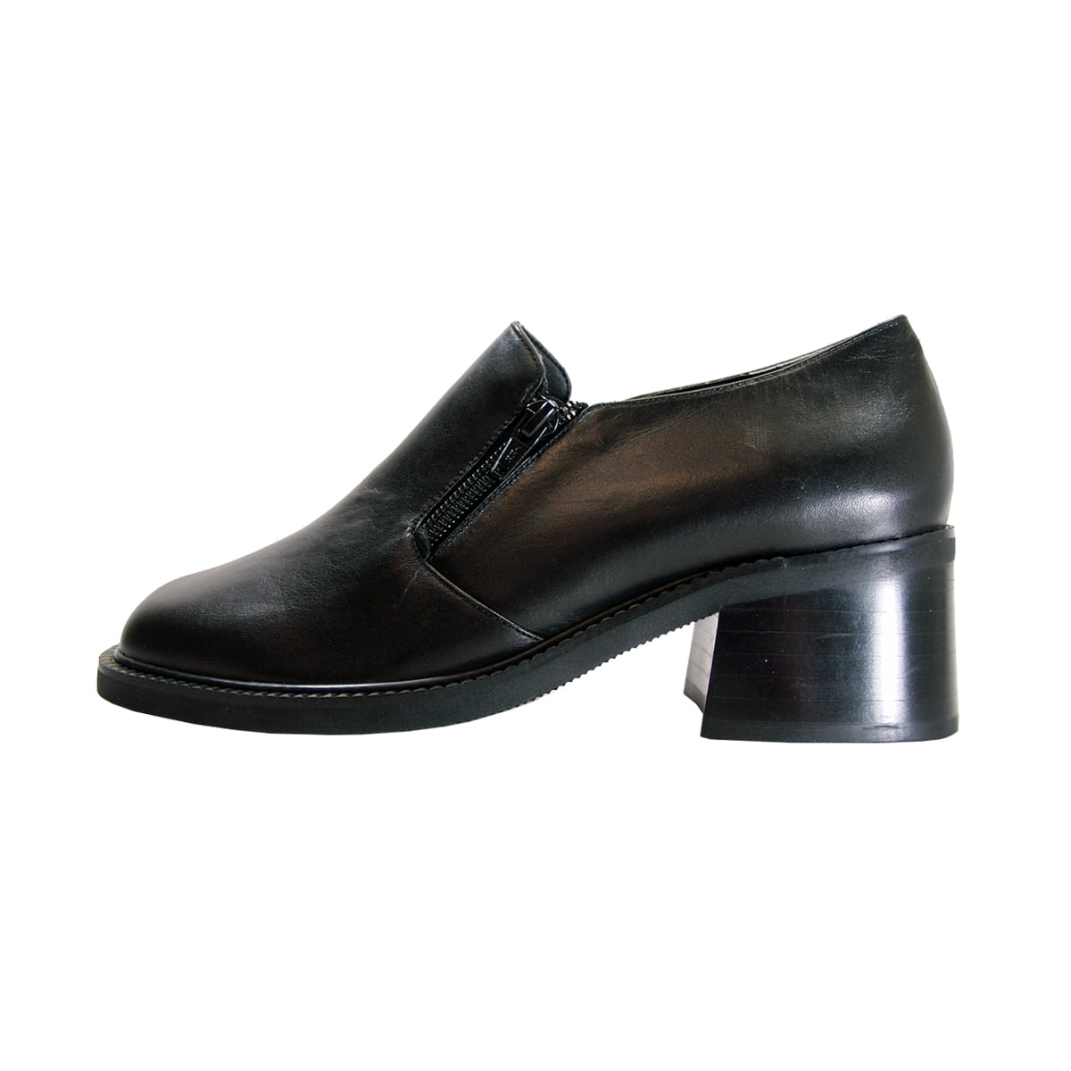 PEERAGE Flo Women's Wide Width Slip-On Leather Shoes with Side Zipper BLACK 11