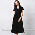 thumbnail image 4 of BGDK Women’s Cotton Midi 33 inch Length Panel Skirt- Elastic Waist Office Pleated Skirt black medium, 4 of 5