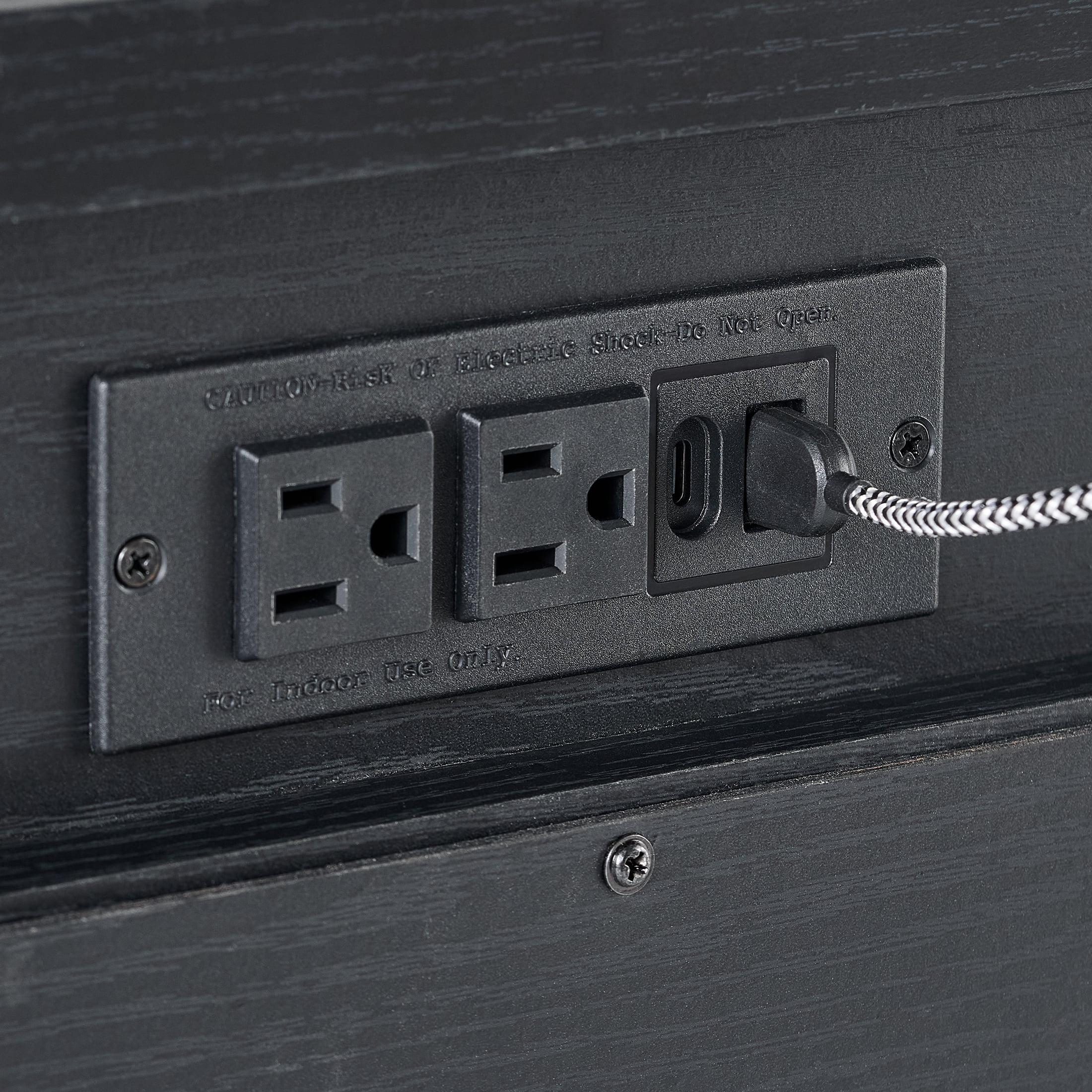 Better Homes & Gardens Lillian Fluted 2-Drawer Nightstand with USB, Black Wood Finish