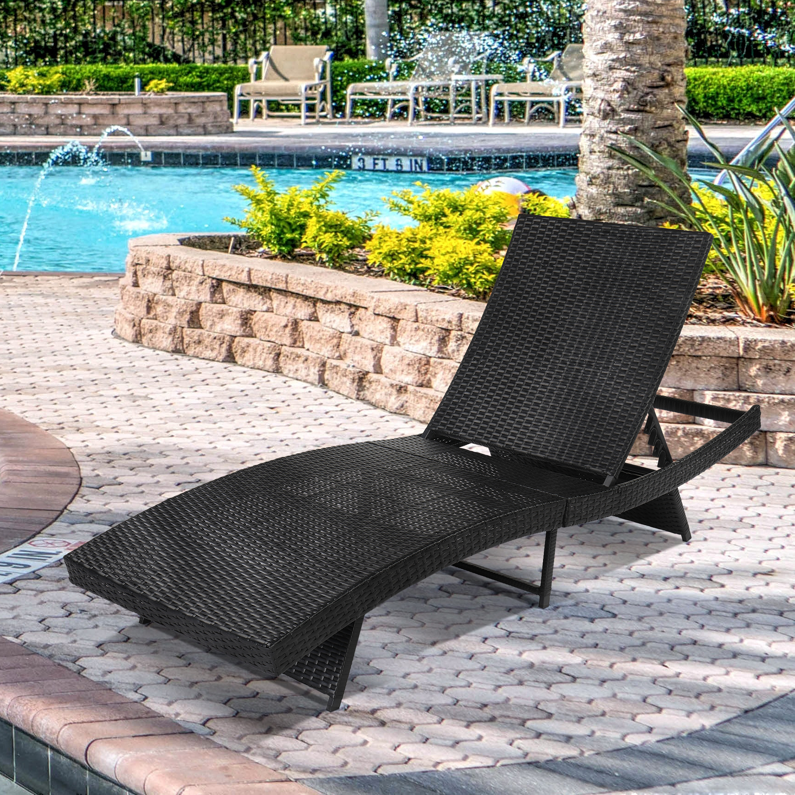 Outdoor Patio PE Wicker Chaise Lounge, 5-Position Adjustable Reclining Lounge Chair, Outdoor Sun Lounger with Removable Cushions for Patio Poolside Backyard Porch Garden, B32 - image 2 of 9