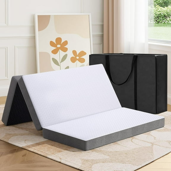 Trifold Mattress, 4 Inch Memory Foam Foldable Mattress with Washable Cover, Tri-Folding Floor Bed for Camping, Twin