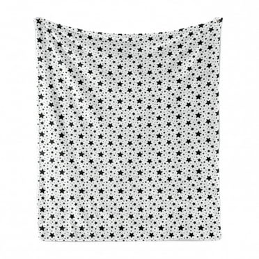 Star Soft Flannel Fleece Throw Blanket, Monochrome Illustration of 5 Pointed Star Silhouette Abstract Night Sky Design, Cozy Plush for Indoor and Outdoor Use, 60" x 80", Black White, by Ambesonne
