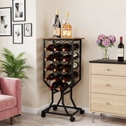 Ataucjin 12-Bottle Wine Racks Free Standing Floor with 4 Removable Casters and Glass Holder,Floor Storage Shelf for Kitchen, Home Bar, Living Room