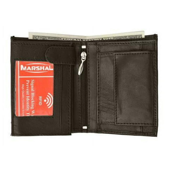 RFID Blocking Premium Leather European Style Bifold Trifold Wallet with ID Window RFID P 518