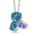 thumbnail image 2 of 925 Silver and 10K Yellow Gold London Blue Topaz and Blue Tanzanite Pendant Necklace for Women (2.95 Cttw, Oval 8X6MM, 7X5MM and 6X4MM, Gemstone November Birthstone, with 18 inch Chain), 2 of 4