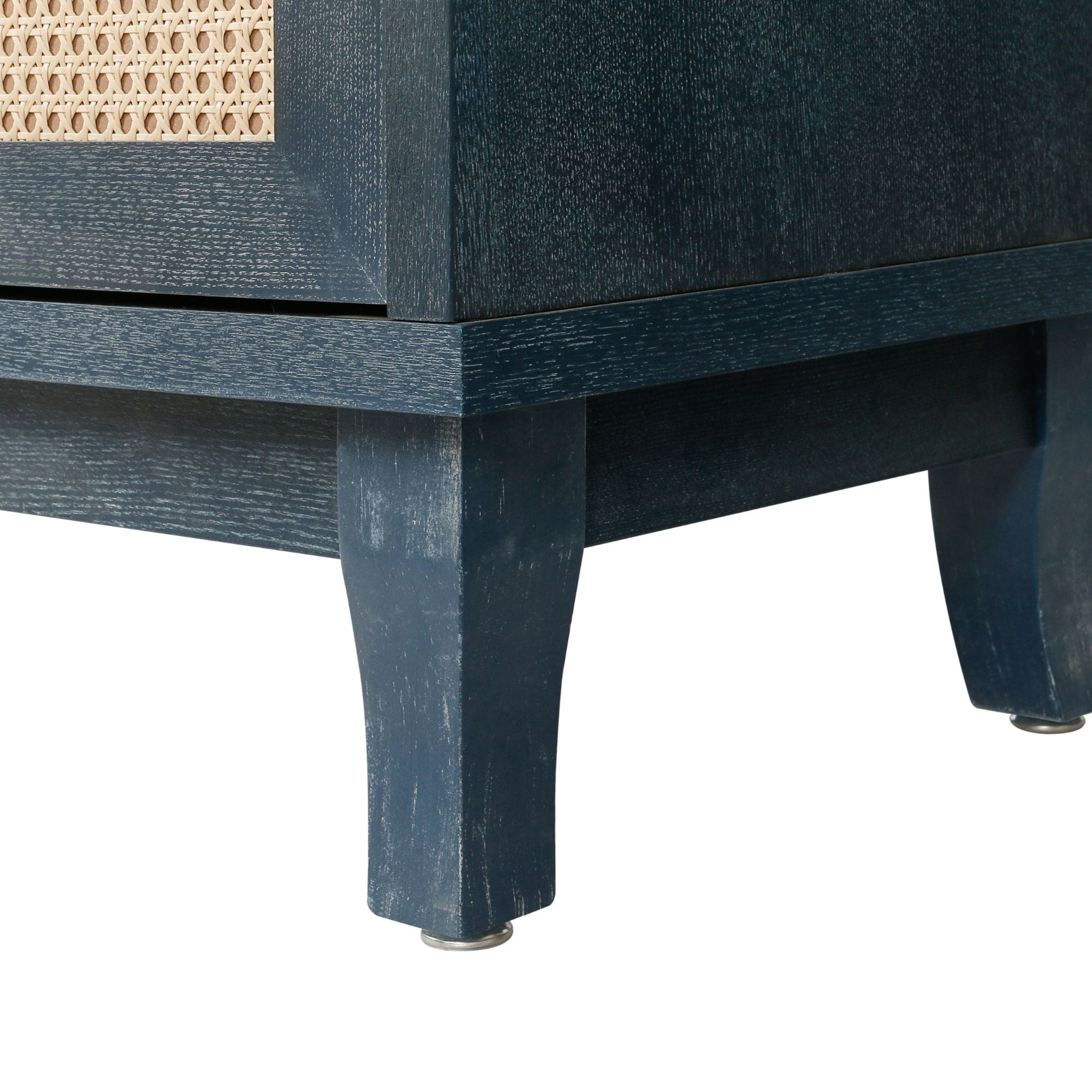 Noble House Handcrafted Rattan Sideboard Buffet Cabinet with 4 Doors and Adjustable Shelves, Modern Accent Storage Console, Antique Navy Blue